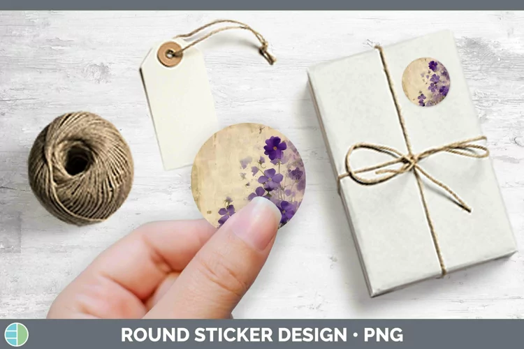 Vintage Decoupage Violet Stickers | Round Labels Designs