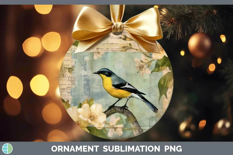 Vintage Decoupage Warbler Ornament | Sublimation Bauble Desi