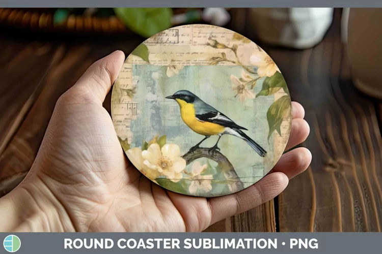 Vintage Decoupage Warbler Round Coaster | Sublimation Coaste