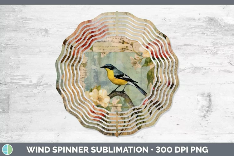 Vintage Decoupage Warbler Wind Spinner Sublimation Spinner D