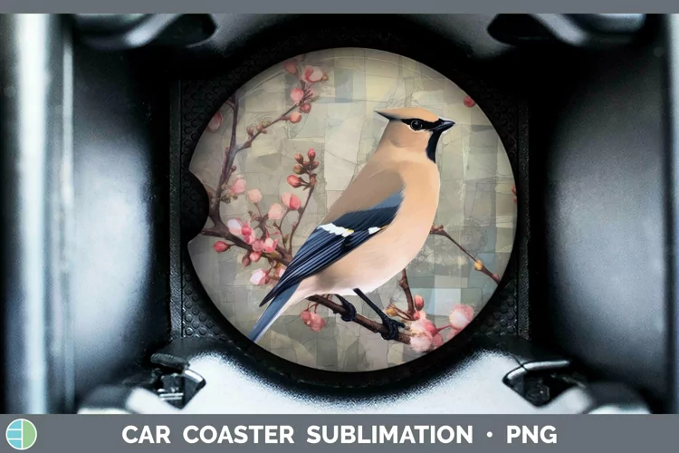 Vintage Decoupage Waxwing Car Coaster Sublimation Coaster De