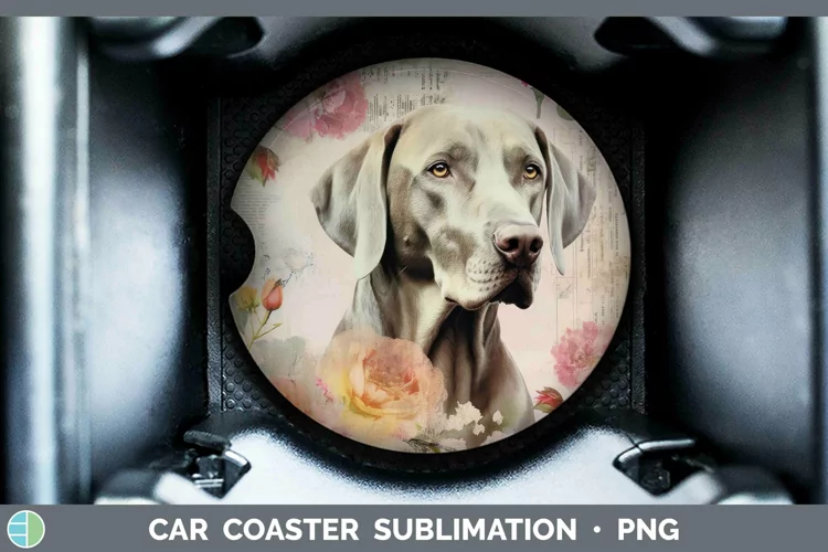 Vintage Decoupage Weimaraner Car Coaster Sublimation Coaster