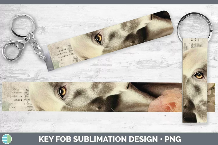 Vintage Decoupage Weimaraner Key Fob Sublimation Wristlet De
