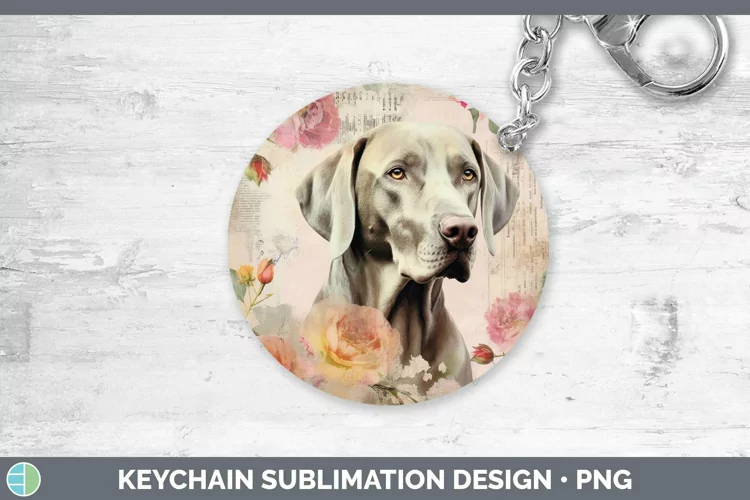 Vintage Decoupage Weimaraner Keychain Sublimation Keyring De