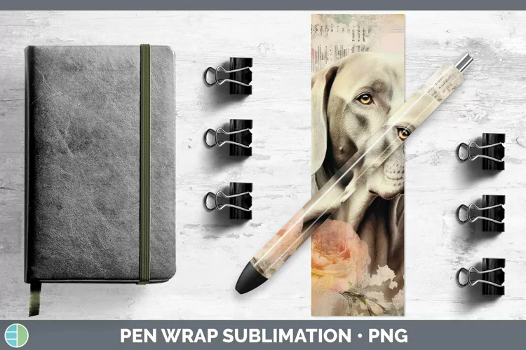 Vintage Decoupage Weimaraner Pen Wrap Sublimation Epoxy Pen
