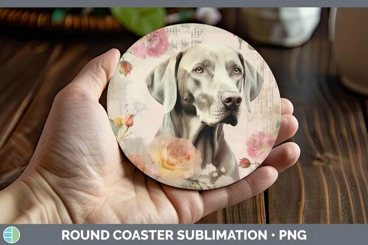 Vintage Decoupage Weimaraner Round Coaster Sublimation Coast