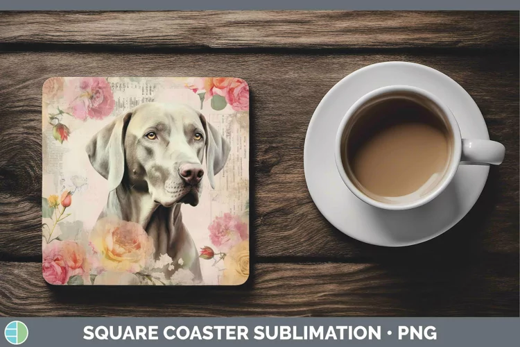 Vintage Decoupage Weimaraner Square Coaster Sublimation Coas