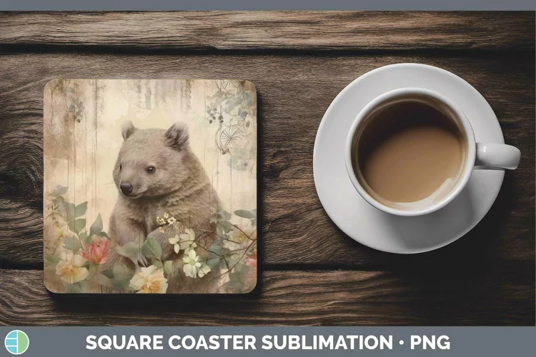 Vintage Decoupage Wombat Square Coaster Sublimation Coaster
