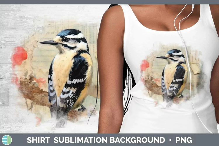 Vintage Decoupage Woodpecker Downy Shirt | Sublimation Subli