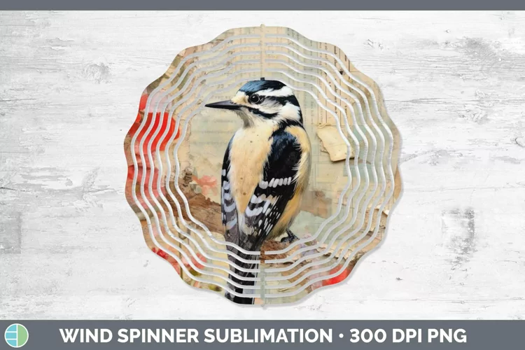 Vintage Decoupage Woodpecker Downy Wind Spinner Sublimation