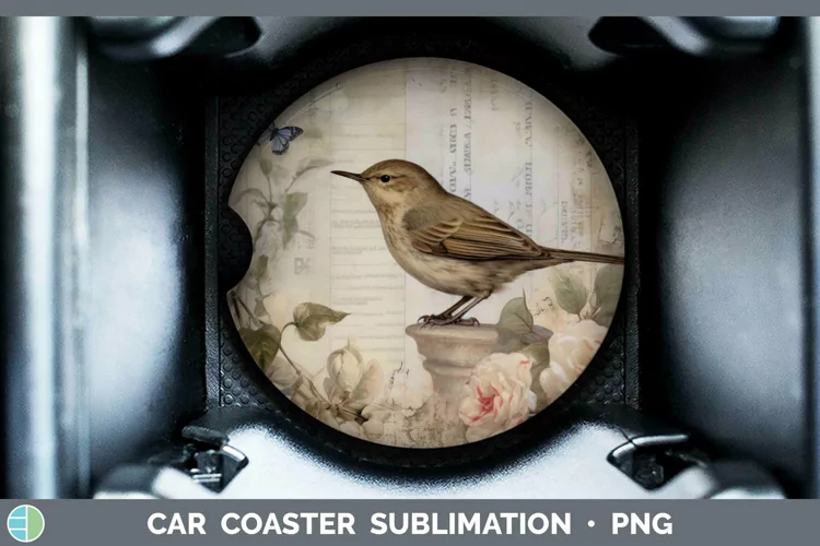 Vintage Decoupage Wren Car Coaster | Sublimation Coaster Des