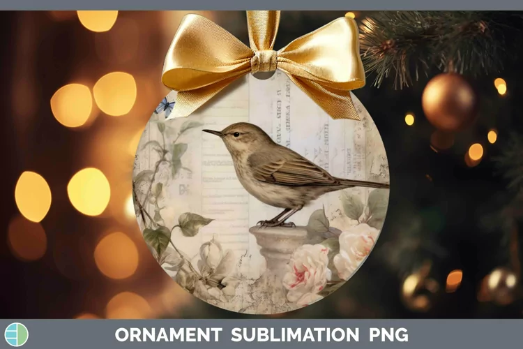 Vintage Decoupage Wren Ornament | Sublimation Bauble Designs