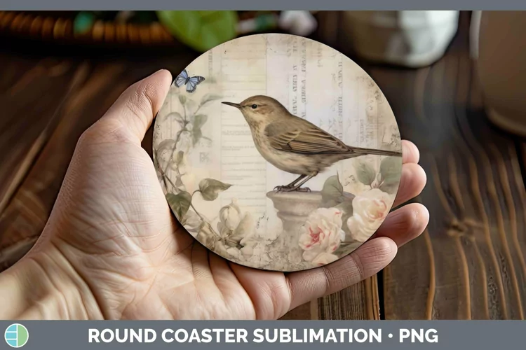Vintage Decoupage Wren Round Coaster | Sublimation Coaster D
