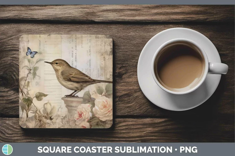 Vintage Decoupage Wren Square Coaster | Sublimation Coaster