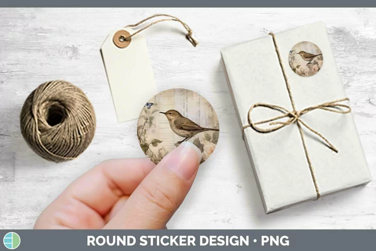 Vintage Decoupage Wren Stickers | Round Labels Designs