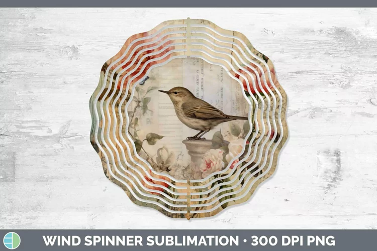 Vintage Decoupage Wren Wind Spinner Sublimation Spinner Desi