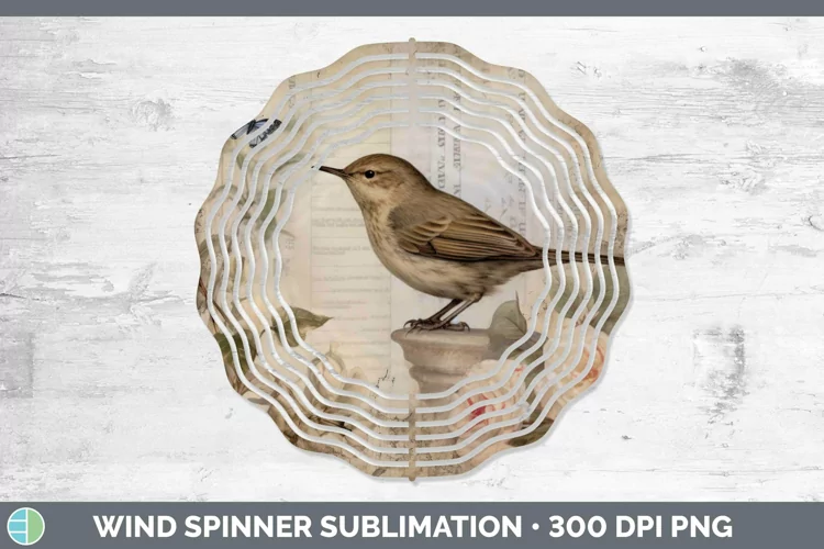 Vintage Decoupage Wren Wind Spinner Sublimation Spinner Desi