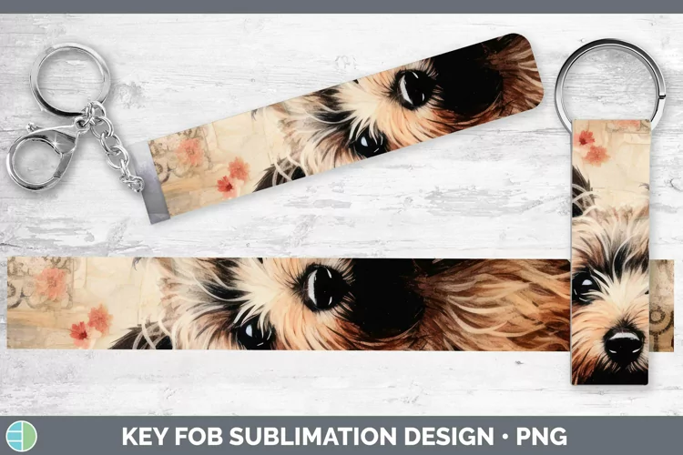 Vintage Decoupage Yorkshire Terrier Key Fob Sublimation Wris