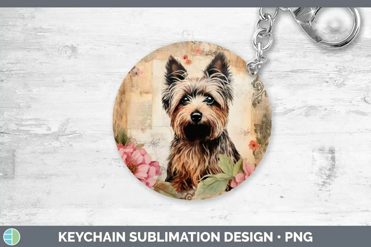 Vintage Decoupage Yorkshire Terrier Keychain Sublimation Key