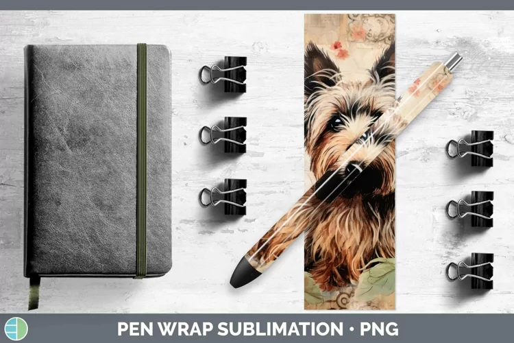 Vintage Decoupage Yorkshire Terrier Pen Wrap Sublimation Epo