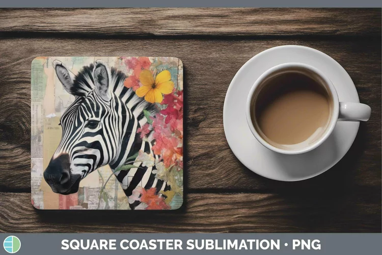 Vintage Decoupage Zebra Square Coaster Sublimation Coaster D