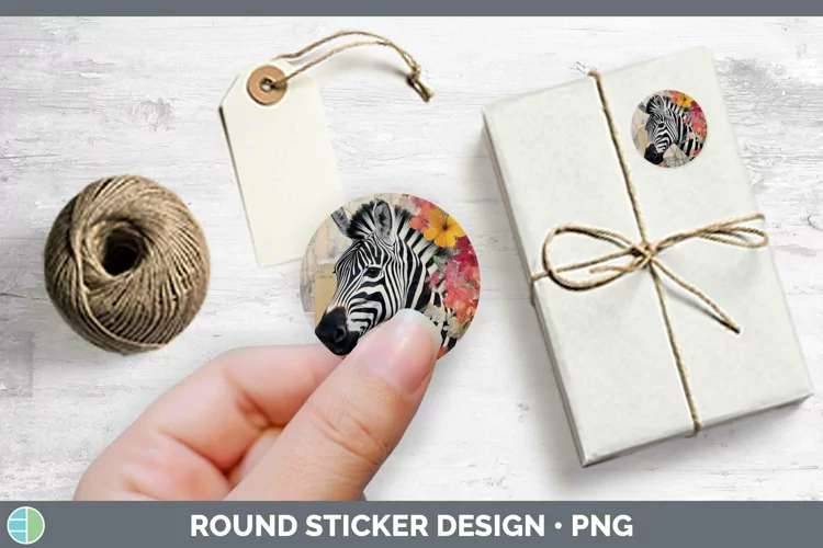 Vintage Decoupage Zebra Stickers | Round Labels Designs