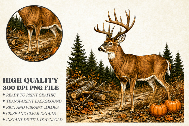 Vintage Deer Autumn Forest PNG Design, Nature Shirt Design