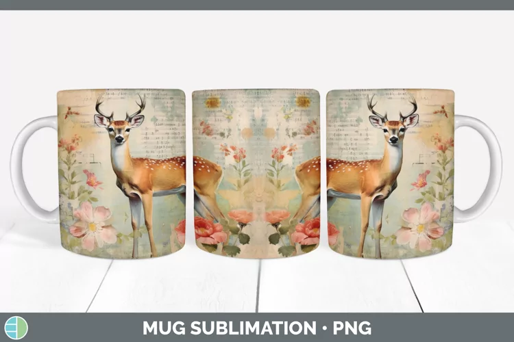 Vintage Deer Mug Wrap | Sublimation Coffee Cup Designs