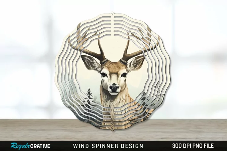 Vintage Deer Wind Spinner Sublimation PNG Design