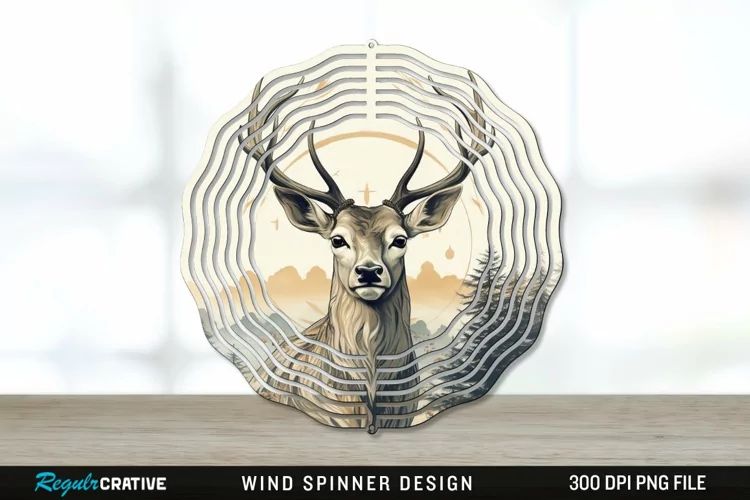 Vintage Deer Wind Spinner Sublimation PNG Design