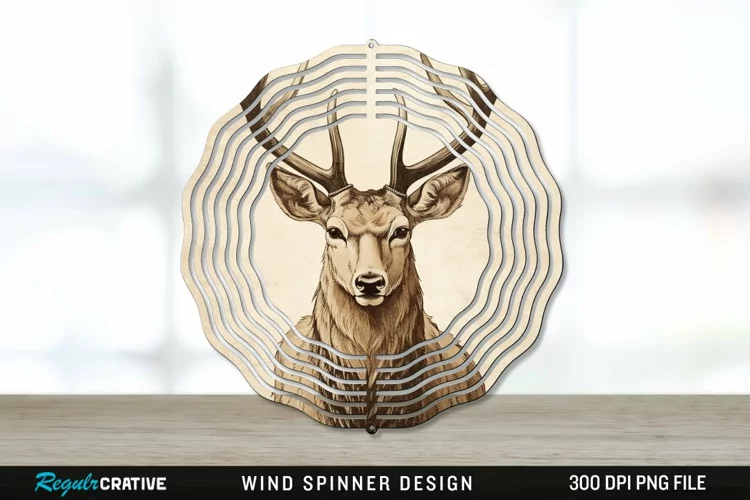 Vintage Deer Wind Spinner Sublimation PNG Design