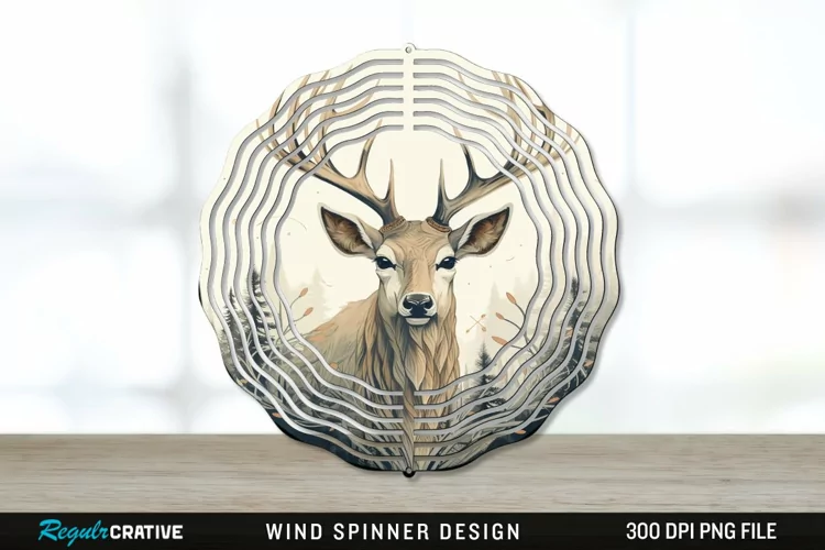 Vintage Deer Wind Spinner Sublimation PNG Design