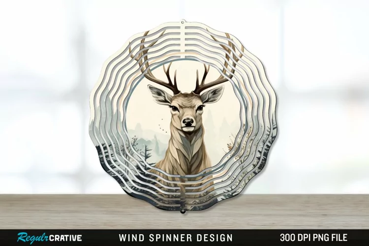 Vintage Deer Wind Spinner Sublimation PNG Design