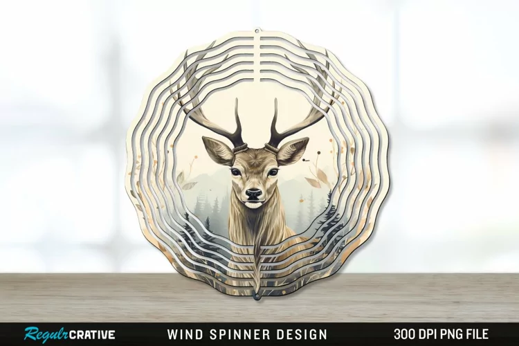 Vintage Deer Wind Spinner Sublimation PNG Design