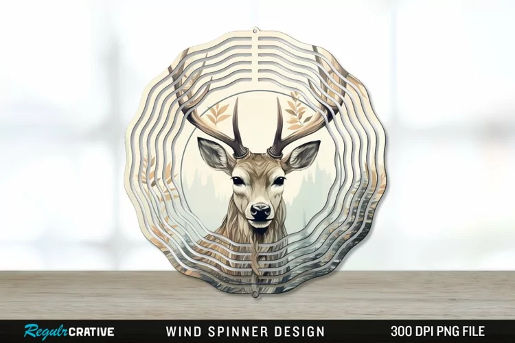 Vintage Deer Wind Spinner Sublimation PNG Design