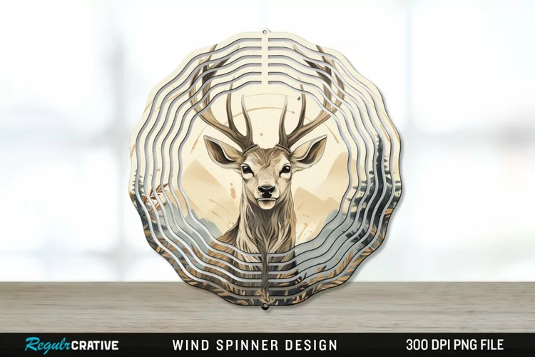 Vintage Deer Wind Spinner Sublimation PNG Design
