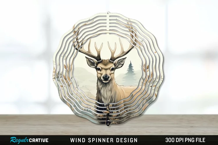 Vintage Deer Wind Spinner Sublimation PNG Design