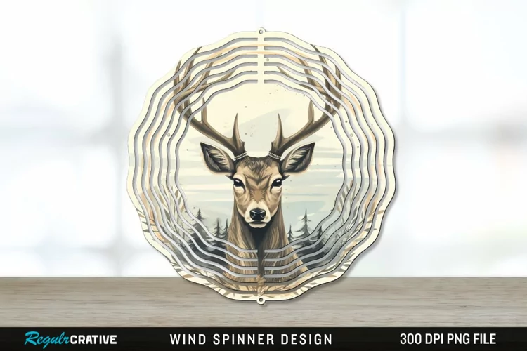 Vintage Deer Wind Spinner Sublimation PNG Design