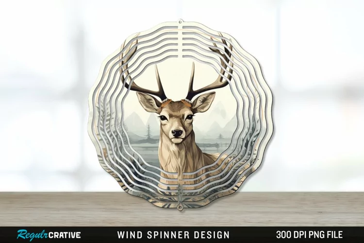 Vintage Deer Wind Spinner Sublimation PNG Design