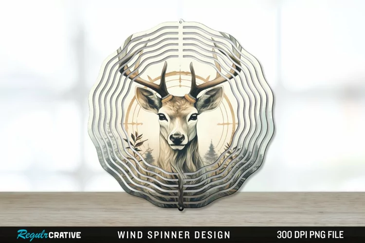 Vintage Deer Wind Spinner Sublimation PNG Design