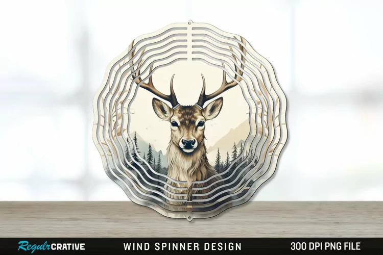Vintage Deer Wind Spinner Sublimation PNG Design