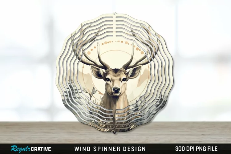 Vintage Deer Wind Spinner Sublimation PNG Design