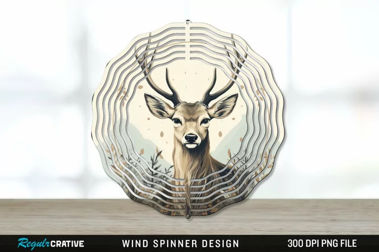 Vintage Deer Wind Spinner Sublimation PNG Design