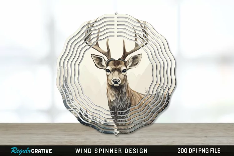 Vintage Deer Wind Spinner Sublimation PNG Design