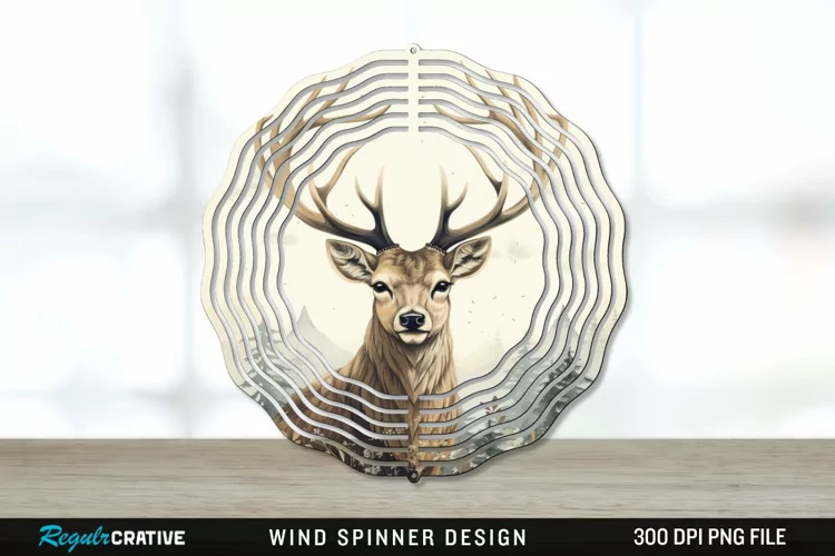 Vintage Deer Wind Spinner Sublimation PNG Design