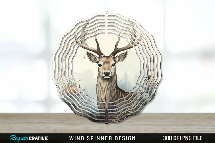 Vintage Deer Wind Spinner Sublimation PNG Design