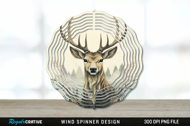 Vintage Deer Wind Spinner Sublimation PNG Design