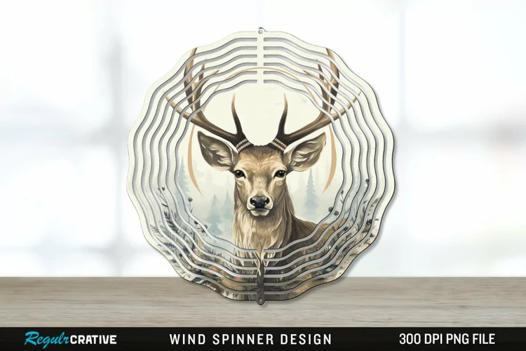 Vintage Deer Wind Spinner Sublimation PNG Design
