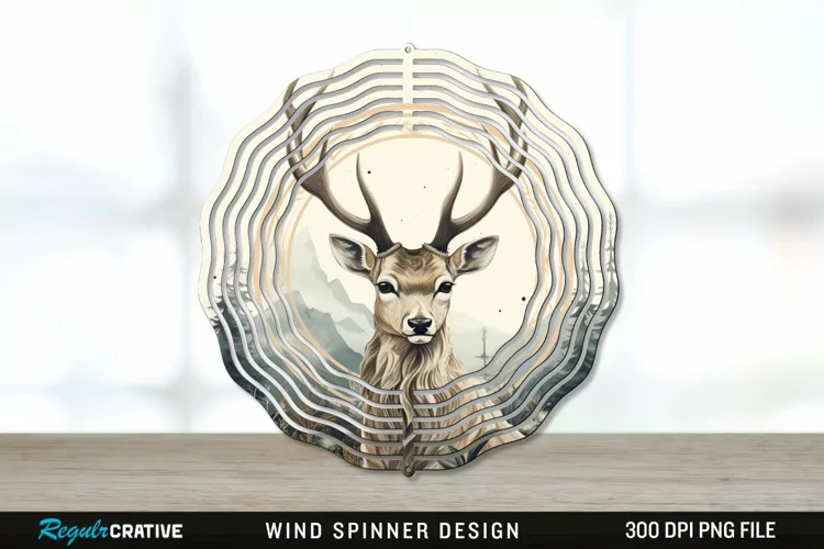 Vintage Deer Wind Spinner Sublimation PNG Design