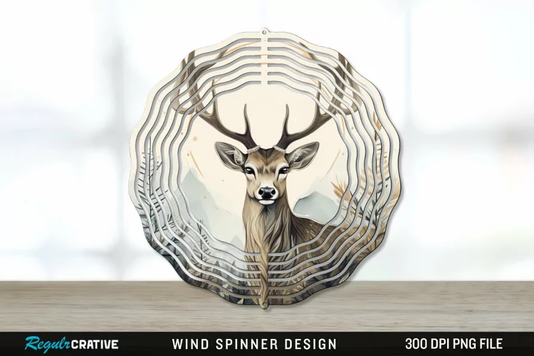 Vintage Deer Wind Spinner Sublimation PNG Design